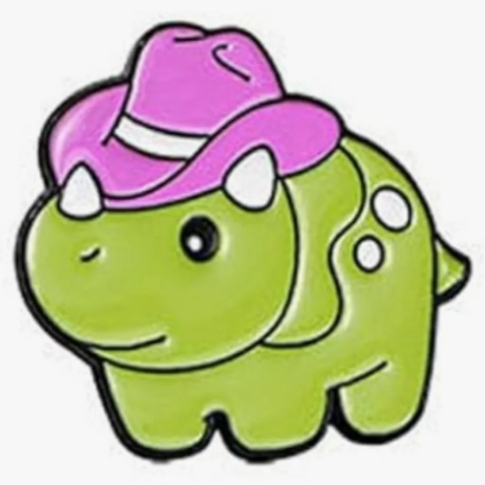 Pink Hat Green Dino Enamel Pin